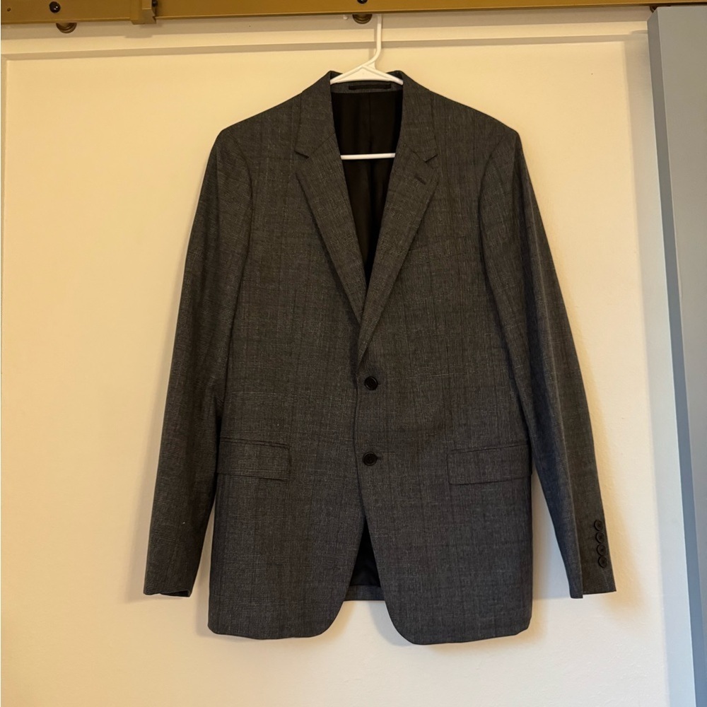 Theory Men's 40R Gray Dobby Weave Wool Blend Two Button Blazer